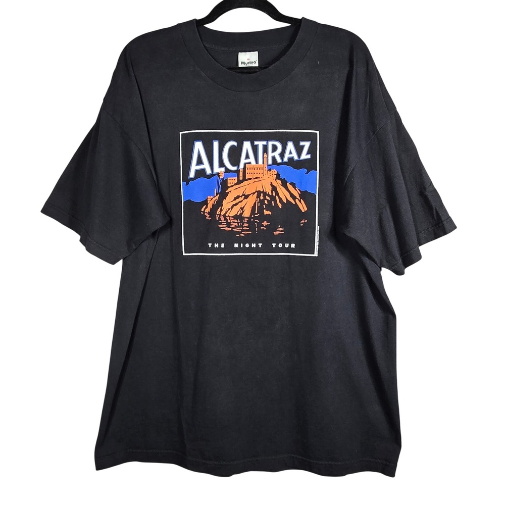 Vintage 90s Alcatraz The Night Tour T-Shirt XL Murina Black Boxy Fit USA Made